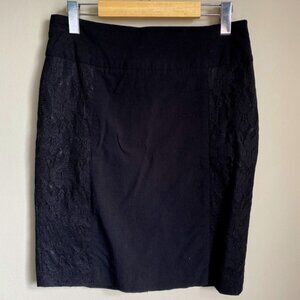 Suzy Shier Women's Black Pull On Midi Skirt Lace Accents Size Medium